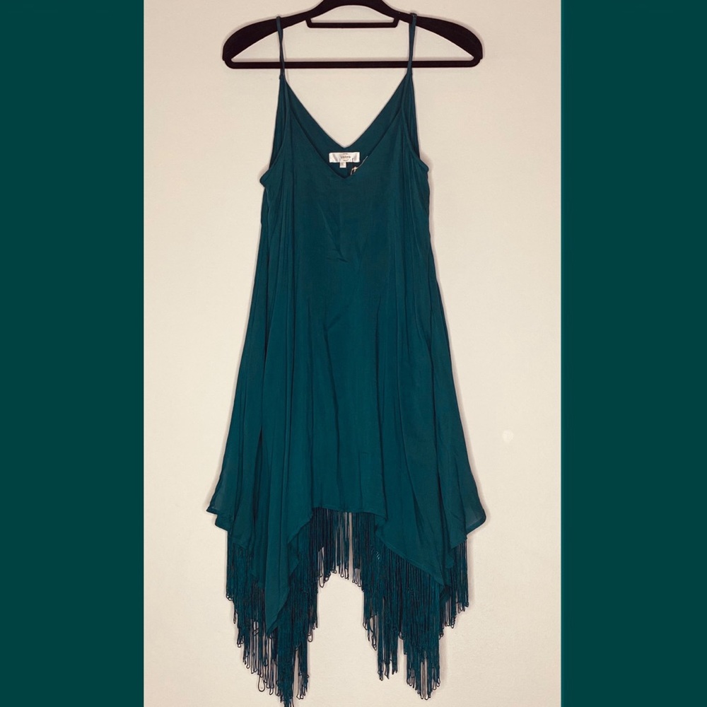 Teal dress with tassels